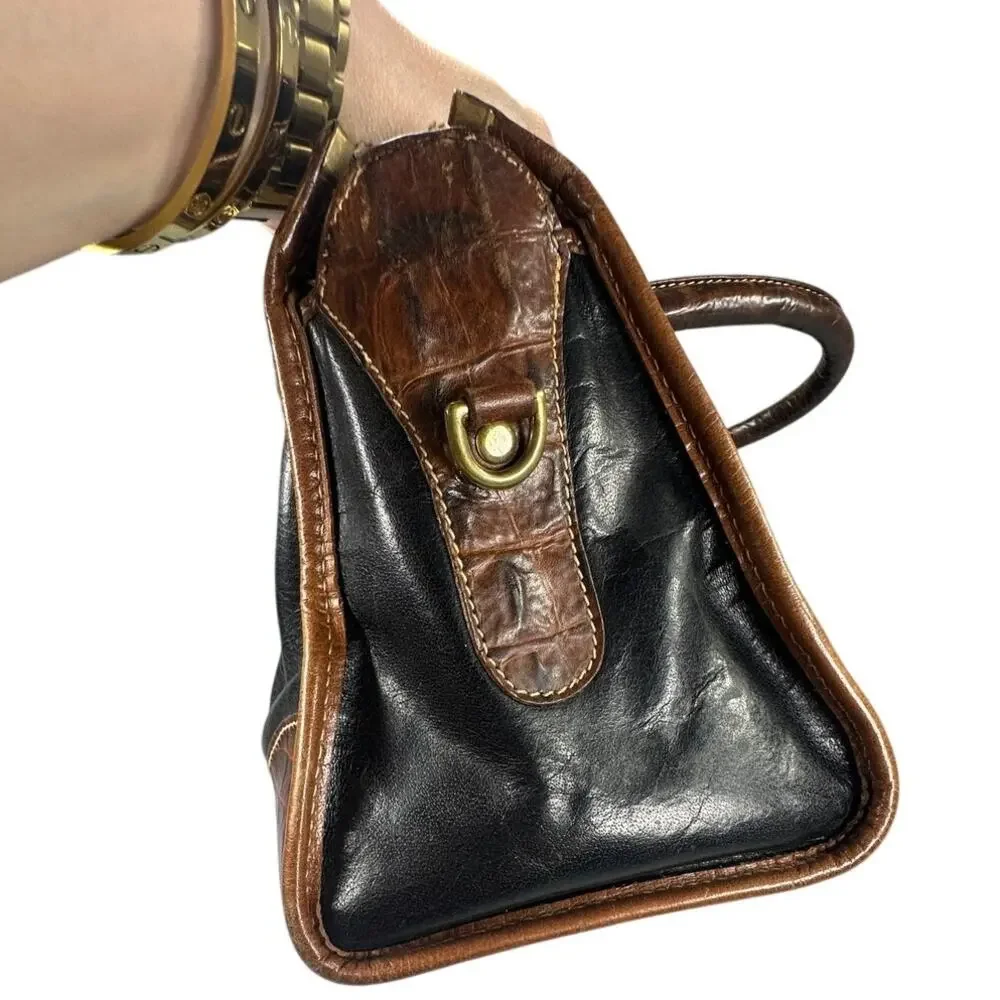 Brahmin Satchel Handbag Brown Croc Embossed Leather Classic
